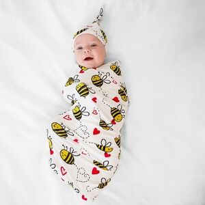 NIB Little Sleepies Bee Mine Swaddle & Hat Set